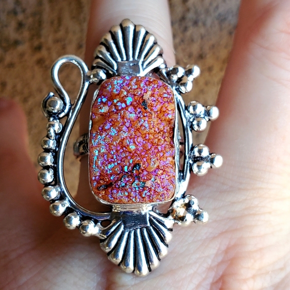 New Unique Titanium Druzy 925 Silver Ring. - Picture 4 of 16